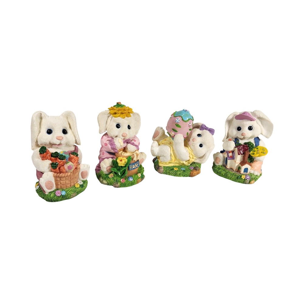 Vintage Easter Bunny Figurine Set of 4 Spring Rabbit Miniature Statues 4 inch